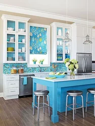 Yellow blue kitchen interior
