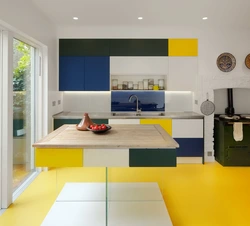 Yellow blue kitchen interior