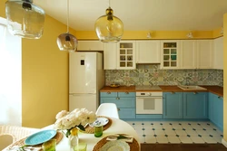 Yellow blue kitchen interior