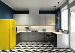Yellow blue kitchen interior