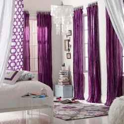 Bedroom with lilac curtains design