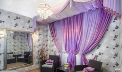 Lilac Pərdə Dizaynı Ilə Yataq Otağı