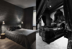 Black bed in bedroom interior design