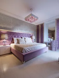 Bedroom design with purple bed