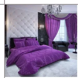 Bedroom design with purple bed