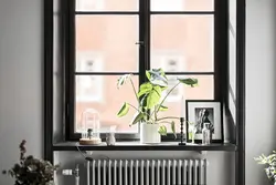 Window sill in the living room interior photo