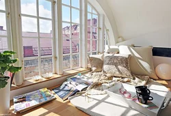 Window sill in the living room interior photo