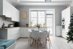 Kitchen living room with gray wallpaper design