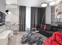 Кухня Гасцёўня З Шэрымі Шпалерамі Дызайн