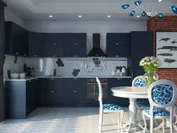 Kitchen in gray-blue tones interior photo