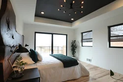 Black suspended ceiling in the kitchen photo