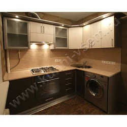 Kitchens with a washing machine under the countertop corner photo