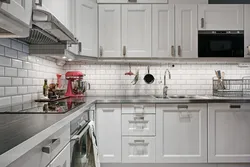 Kitchen interior apron white tiles