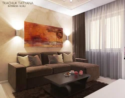 Living room with dark sofa design photo