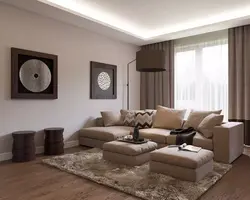 Living room with dark sofa design photo