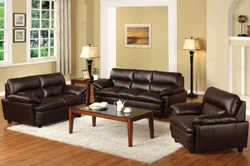 Living Room With Dark Sofa Design Photo