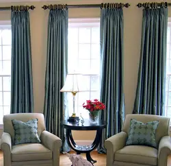 Colored curtains in the bedroom interior