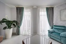 Colored curtains in the bedroom interior