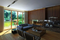 Kitchen Living Room With Panoramic Windows In The House Design Photo