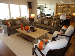 Sofa in the middle of the living room in the interior