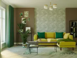 Living Room Interior If Green Wallpaper