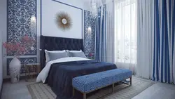 Design with blue wallpaper for bedroom