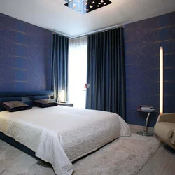 Design With Blue Wallpaper For Bedroom