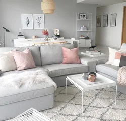 Living room in gray-pink color photo