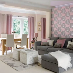 Living room in gray-pink color photo