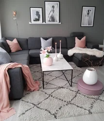 Living room in gray-pink color photo