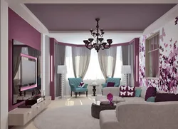 Living room in gray-pink color photo