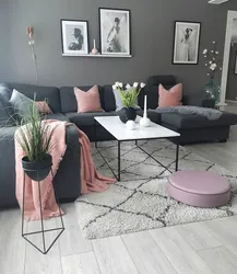 Living Room In Gray-Pink Color Photo