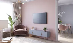 Living room in gray-pink color photo