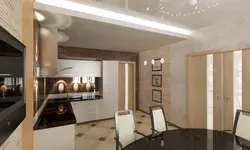 Падзел зоны кухні і гасцінай фота столь