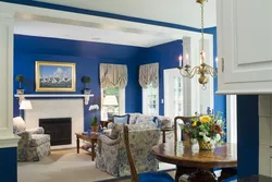 Blue walls in the living room interior