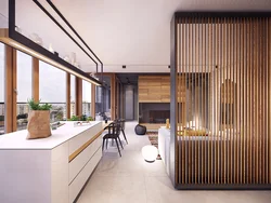 Partition made of slats in the living room photo