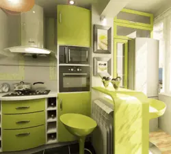 Kitchen interior in an apartment 6 sq m with a balcony