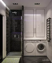 Photo of a bathroom with shower and washing machine photo