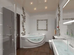 Bathroom design with corner bathtub with window