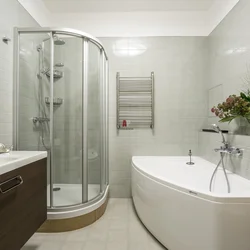 Bathroom design with corner bathtub with window