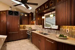Kitchen interior with brown furniture