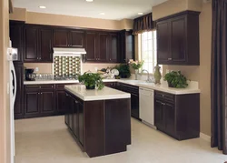 Kitchen interior with brown furniture
