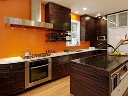 Kitchen interior with brown furniture