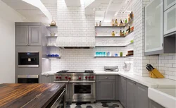 Light gray tiles in the kitchen interior