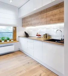 White Set With A Wooden Countertop In The Kitchen Interior