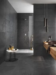 Gray tiles on the floor walls in the bathroom photo