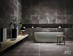 Gray tiles on the floor walls in the bathroom photo