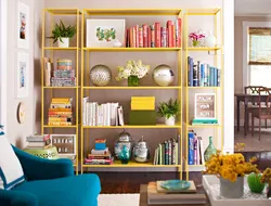 Design of open shelves in the living room
