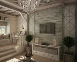Living room wooden house in Provence style photo