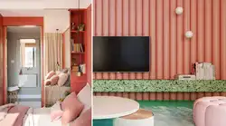 Коралловый цвет в интерьере гостиной